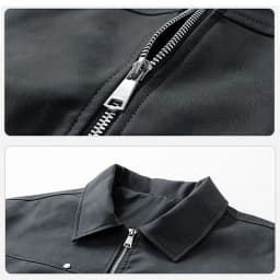 zfhfof Mens Faux Leather Bomber Jacket Casual Full Zip Up Lapel Long Sleeve Golf Jackets Vintage Motorcycle Jacket - Thumbnail 8