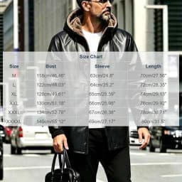 Mens Faux Leather Jackets Full Zipper Drawstring Hooded Long Sleeve Fashion Motorcycle Jacket Black XL - Thumbnail 3