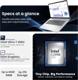 HP 17 Touchscreen AI Laptop, Intel 12-Core Ultra7 255U, 17.3" HD+ Anti-Glare, Fingerprint, 64GB DDR5 RAM, 1TB SSD - Thumbnail 3