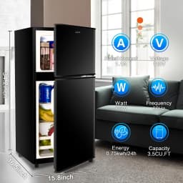 3.5 Cu.Ft Compact Mini Fridge with Freezer, 2-Door Small Refrigerator with 7-Level Thermostat & Removable Shelves for Kitchen, Dorm, Apartment, Bar - Thumbnail 5