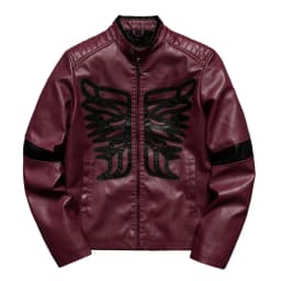 Men's Wings Color Block PU Leather Motorcycle Jacket, Double Stand Collar Street Casual Motorcycle Jacket, Hip Hop Punk Retro Top - Thumbnail 1