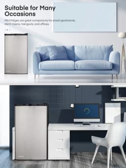 Fridge with Freezer for Bedroom, 3.2 Cu. ft Refrigerator for Office, Stainless Steel - Thumbnail 2