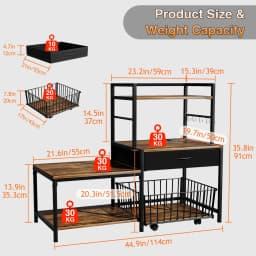 ModFurne Mini Fridge Stand with Storage, Mini Refrigerator Stand with Power Outlet, Wine Fridge Table with Movable Storage Basket for Dorm Home Use - Thumbnail 7