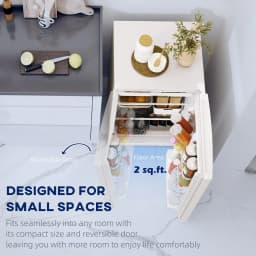 HOMCOM 4.5 Cu Ft Mini Fridge with Freezer, Wheels, Adjustable Thermostat, Single Door Compact Refrigerator for Bedroom, Dorm, Home Office, White - Thumbnail 7