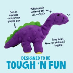 goDog Dinos Bruto Just For Me Squeaky Plush Dog Toy, Chew Guard Technology, Purple, Mini - Thumbnail 2