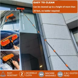 20+ Foot Reach High Ceiling Duster Kit & Window Cleaning Kit | 3-14 ft Telescopic Pole with Window Washer, Squeegee, Cobweb, Fan, and Feather Dusters - Thumbnail 8