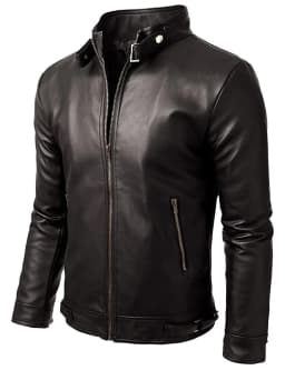 Noora Genuine Lambskin Leather Men's Black Biker Jacket Cafe Racer Riding Slim Fit With Zipper Jacket & Pocket JS012 - Thumbnail 1