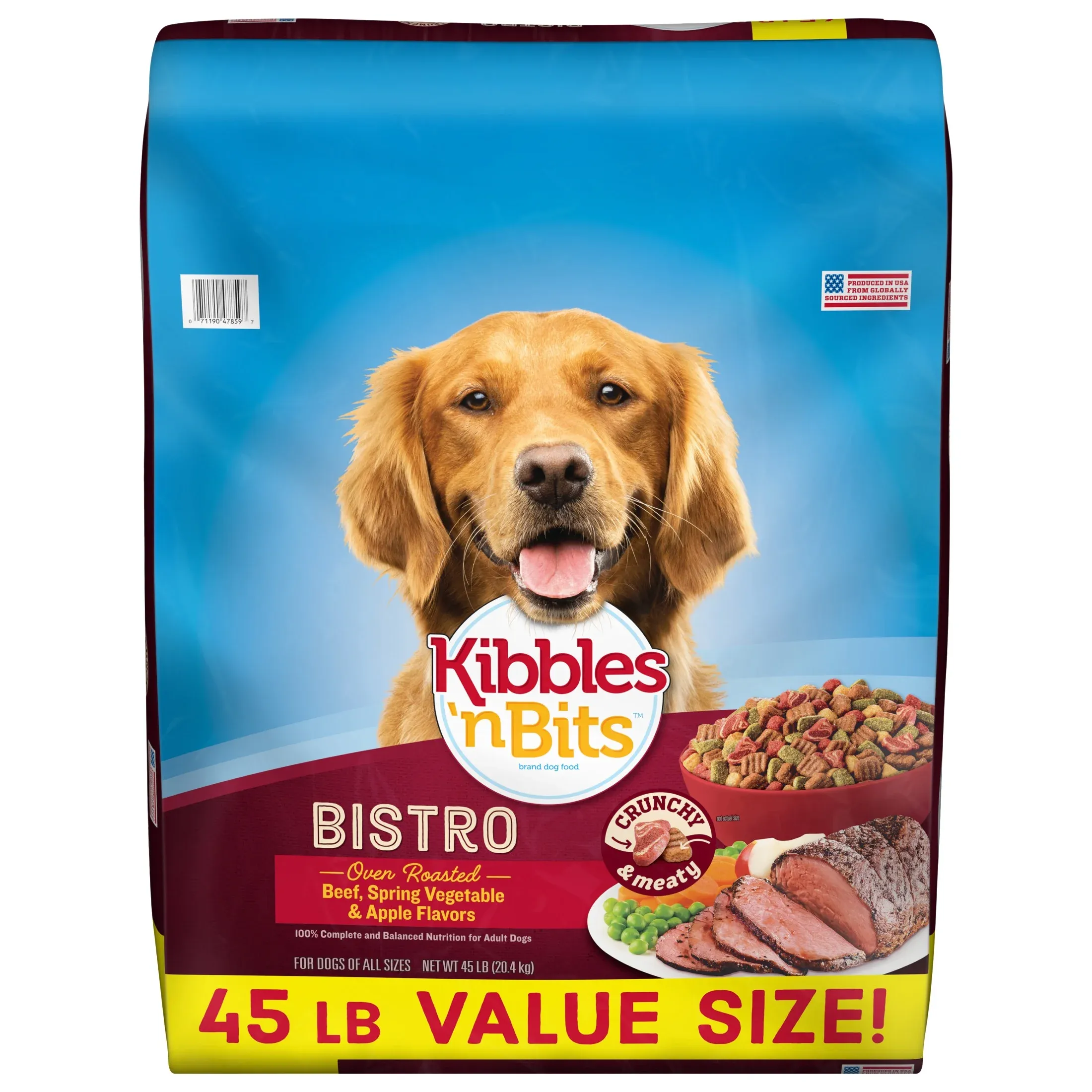 Kibbles 'n Bits Bistro Oven Roasted Beef, Vegetable & Apple Flavors Dry Dog Food, 45 lb