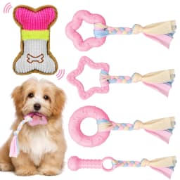 Armscye 5 Pack Puppy Chew Toys for Teething Small Dogs, Pink Rubber Puppy Teething Toys Plush Squeaky Dog Toys for Cleaning Teeth Interactive Pet - Thumbnail 1