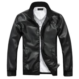 Bazeneo Mens Leather Jacket Faux Leather Bomber Jackets Long Sleeve Slim Fit Motorcycle Jackets Stand Collar Zipper Pilot Jacket Vintage Plain Colour Outwear with Pockets Spring Tops - Thumbnail 2