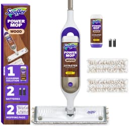 Swiffer Power Mop Wood Kit with Refill, Unscented, 1 handle + 1 solution & 2 Pads - Thumbnail 1