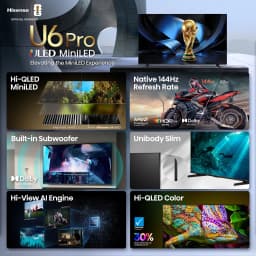 Hisense 65" U6 Pro Series Mini-LED 4K UHD HDR Gaming AI Smart VIDAA TV (65U6SV Pro, 2026 New) - Hi - QLED, Native 144Hz - Thumbnail 3