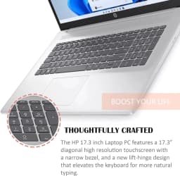 HP 17.3" Touchscreen Laptop, Intel Pentium Silver N5030, 16GB, 1TB SSD, Silver - Thumbnail 3