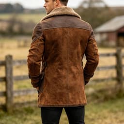 USNSM Men's Vintage Faux Leather Jacket Sherpa Lined Plush Collar Warm Winter Coat Western Cowboy Motorcycle Thick Overcoat Brown XXL - Thumbnail 6