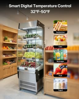 Upstreman Commercial Display Refrigerator, 7.8 Cu.Ft/ 220L Cake Display Case Fridge Open Merchandiser Beverage Cooler with LED Lighting and Wheels - Thumbnail 2