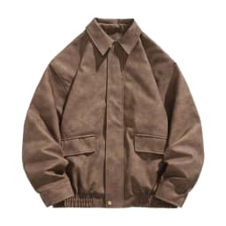 Maoxin Men's Leather Jacket Men's Solid Color Long Sleeved Flip Collar Pocket Button Zipper Leather Jacket Coat Leather Jackets for Men Brown 3XL - Thumbnail 2