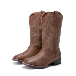 DREAM PAIRS Women's Cowboy Boots Mid Calf Cowgirl Boots Square Toe Chunky Heel Embroidery Stitched Western Boots - Thumbnail 1