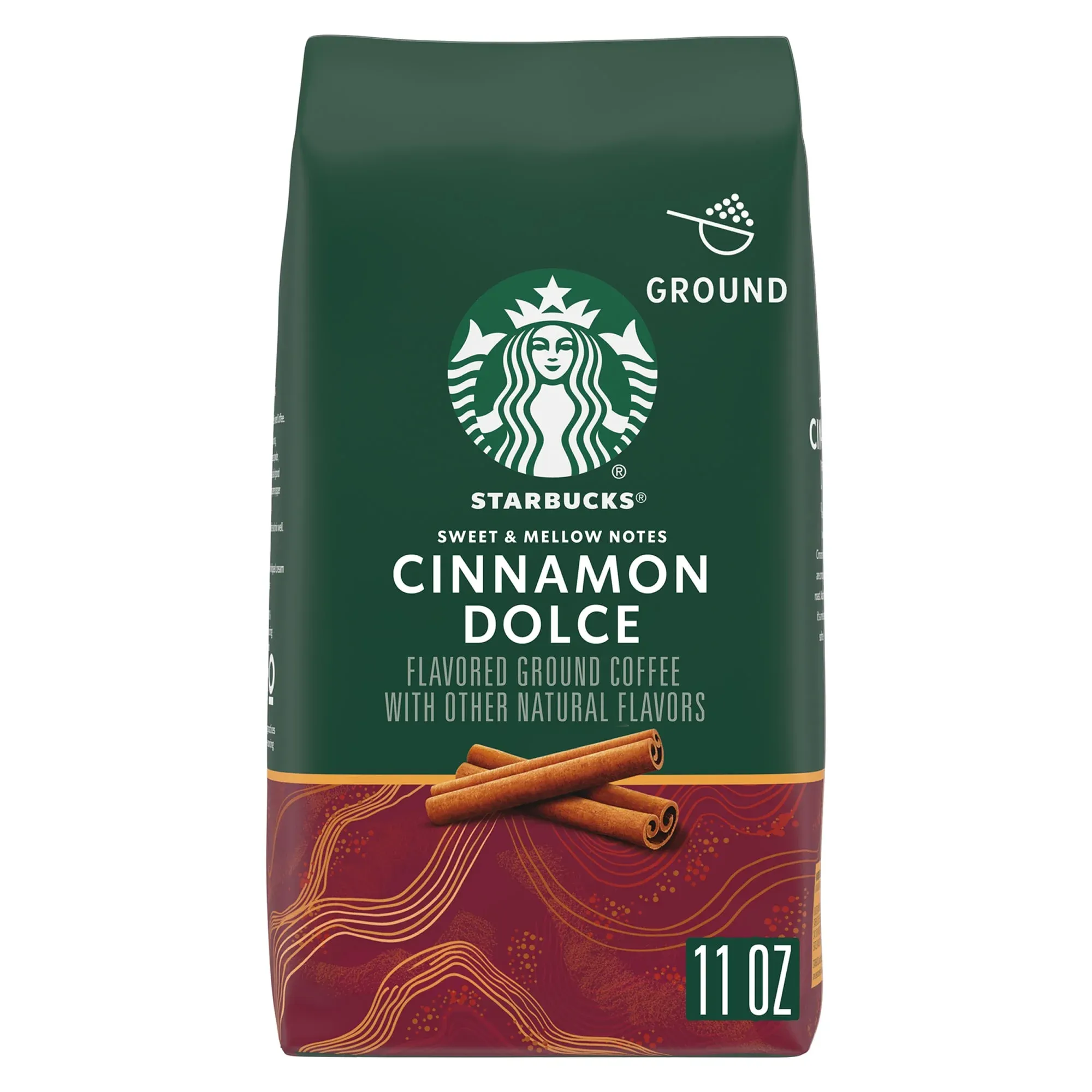 Starbucks Cinnamon Dolce, Ground Coffee, Flavored Hot or Iced Coffee, 11 oz