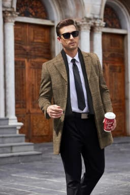 COOFANDY Mens Coat Men's Overcoat Trench Coat Wool-Blend Classic Pea Coat With Removable Scarf - Thumbnail 4