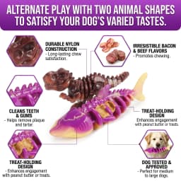 Indestructible Dog Chew Toys for Large Dogs 2 Pack, Shark and Dinosaur Tough Bone for Aggressive Chewers, Durable Bacon Flavored Teeth Cleaning Dog - Thumbnail 2
