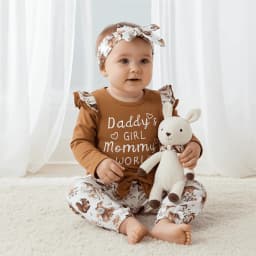 PatPat Newborn Baby Girls Cotton Clothes Long Sleeve Romper Jumpsuit Pants Outfit Set, 3-6 Months - Thumbnail 4