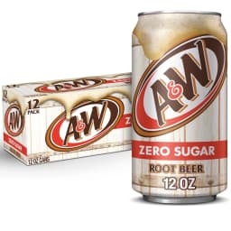 A&W Zero Sugar Root Beer Soda Pop, 12 fl oz, 12 Pack Cans - Thumbnail 1