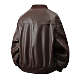 RYDCOT Men's Faux Leather Jacket Stand Collar Motorcycle Leather Jackets Casual Windproof Lightweight Zip up Biker Coat Brown - Thumbnail 3