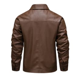 Zivyakyro Faux Leather Men Jacket Fall Winter Long Sleeve Windproof Trucker Regular Plain Warm Jackets Zip up Brown L - Thumbnail 5