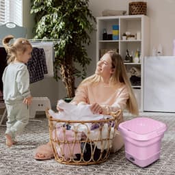 Home Supplies Surpdew New Folding Washing Mini Washing Machine Cleaning Machine Household Small Folding Washing Machine Pink Free Size - Thumbnail 4