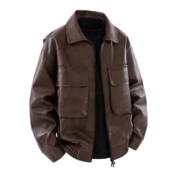 M-4X Plus Size Leather Jackets for Men Big & Tall Zip Up Coats with Pockets and Collared Long Sleeve Solid Color Thermal Motorcycle Jacket & Coat - Thumbnail 2