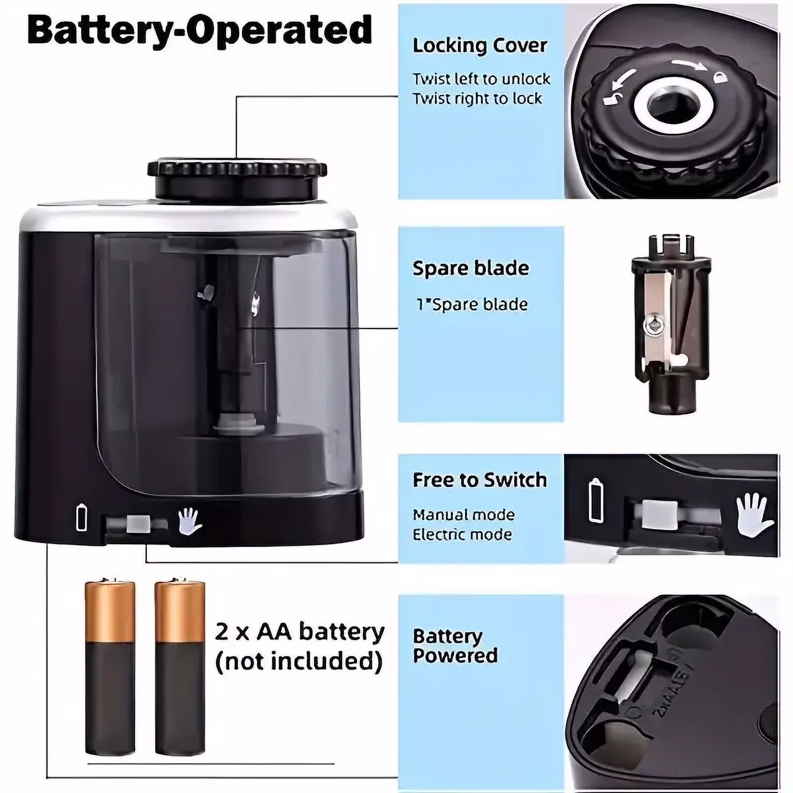 Electric Pencil Sharpener - Automatic, Desktop Office Stationery Tool with Precision Sharpening - Thumbnail 7