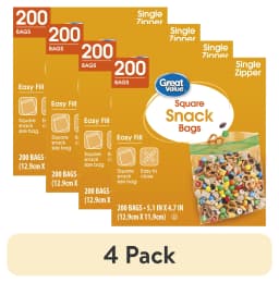 (4 pack) Great Value Fresh Seal Square Snack Bags, 200 Count - Thumbnail 1