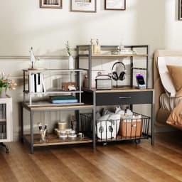 ModFurne Mini Fridge Stand with Storage, Mini Refrigerator Stand with Power Outlet, Wine Fridge Table with Movable Storage Basket for Dorm Home Use - Thumbnail 3