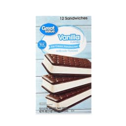 Great Value Vanilla Flavored Ice Cream Sandwiches, 42 fl oz, 12 Pack - Thumbnail 1
