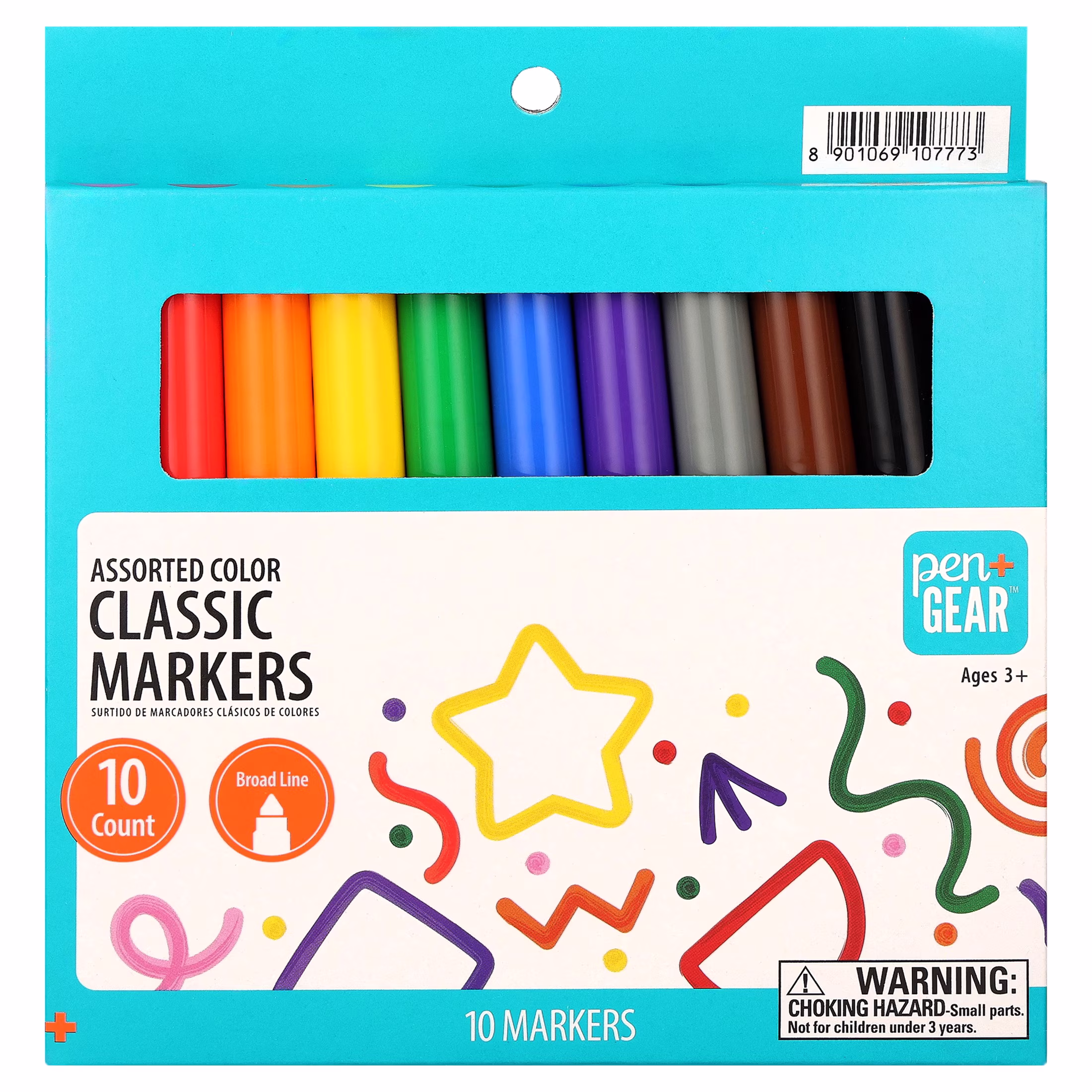 Pen+Gear Classic Markers, Broad Line, Assorted Colors, 10 Count - Thumbnail 1