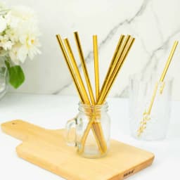 Efavormart 50 Pack | 8" Metallic Gold Foil Food Grade Paper Drinking Straws, Biodegradable Disposable Party Straws - Thumbnail 9