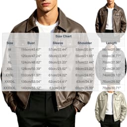Men's Leather Jacket Lapel Collar Motorcycle Coat Full Zip Faux Leather Bomber Jackets Outdoor Hiking - Thumbnail 3