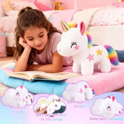Dolizu 4-Pack Unicorn Plush Set: 1 large 11.8in + 3 small 4in unicorns. Ideal for kids’ play, bedtime and gifts for all ages - Thumbnail 6