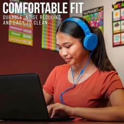 RHEA- New Barks Classroom Headphones W/ Mic – Sapphire, K-12 School Use, On-Ear Blue - Thumbnail 3