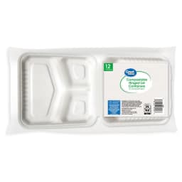 Great Value Compostable Hinged 3-Compartment Take-Out Containers, White, 8 Inch, 12 Count - Thumbnail 2