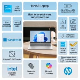 HP 15.6 inch Windows 11 Laptop intel Core i3-N305 8GB RAM 256GB SSD Natural Silver - Thumbnail 2