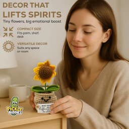 Emotional Support Crochet Flower Gift | Handmade Plush Plant with Positive Message | Unique Mini Decor for Desk, Friends, Teachers, 5 Styles - Thumbnail 6