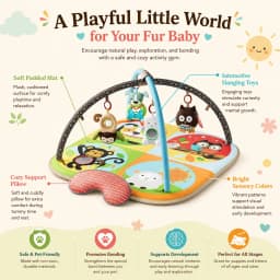 Soft Padded Activity Play Gym Mat with Hanging Toys for Puppies and Small Dogs - Thumbnail 2