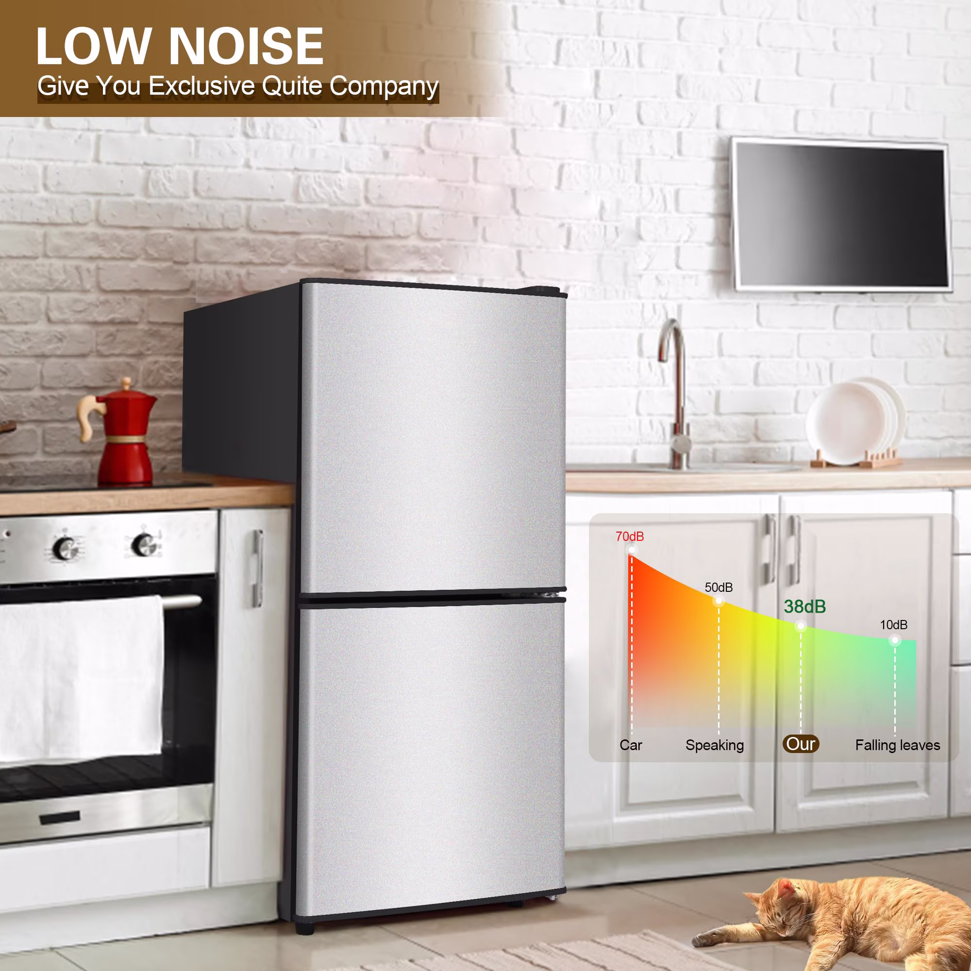 4.2 Cu.Ft Small Fridge with Freezer, 7-Level Adjustable Thermostat, Removable Glass Shelves, Quiet 38dB Energy-Saving for Dorm/Office/Kitchen - Thumbnail 3