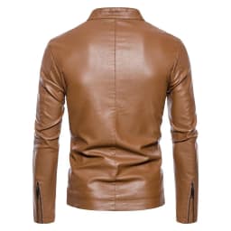 Zpanxa Men's Stand Collar Leather Biker Jacket Plus Size with Quilted Padding, Vintage Motorcycle Coat for Casual Riding Style Khaki L - Thumbnail 3