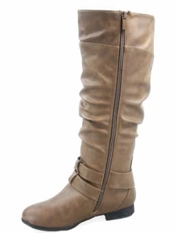 Coco-20 Women's Fashion Buckles Low Heel Round Toe Zipper Knee High Riding Boots - Thumbnail 3