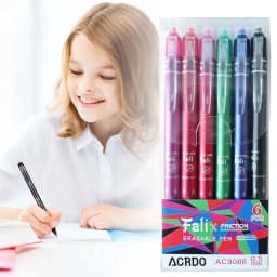 JUMNUYCUH 6Pcs Retractable Erasable Pens, 0.5mm Fine Point Gel Ink Pens, Smooth Writing Pens for Drawing, Journaling and Note Taking, Make Mistakes - Thumbnail 1