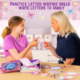 GirlZone Fairytale Writing Set, 45-Piece Fairy Stationery Kit with Paper Sheets, Cards, Stickers and Stampers in a Storybook Box, Magical Gift Idea - Thumbnail 5