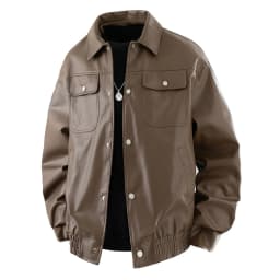 Men's Leather Jacket Lapel Collar Motorcycle Coat Full Zip Faux Leather Bomber Jackets Outdoor Hiking - Thumbnail 8