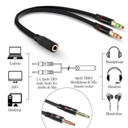KNACK- Headset Splitter 3.5Mm Jack Dual Male Adapter Mic And Audio Headphone Gold - Thumbnail 4